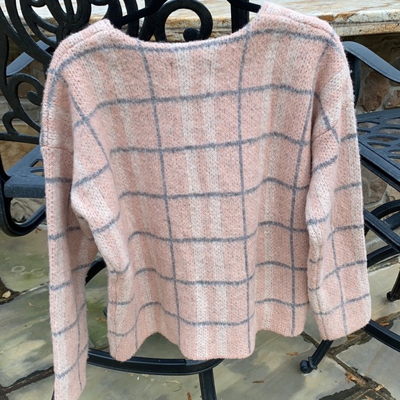 JOA 🔥 Windowpane Crewneck Cropped Sweater Sz L - Picture 7 of 8